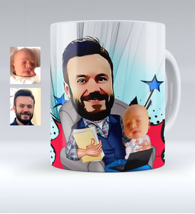 BK Gift Kişiye Özel Baba Oğul Karikatürlü Beyaz Kupa Bardak  1