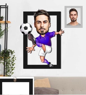 Kişiye Özel Futbolcu Karikatürlü 3D Ahşap Tablo 30x47 Bay-2