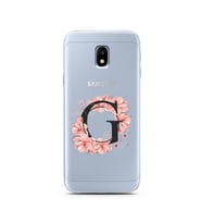 Pembe Çiçekli Harf Tasarım Süper Şeffaf Silikon Telefon Kılıfı Samsung J3 Pro G-