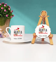 Mesajlı Harita Mühendisi Tasarımlı Kişiye Özel Harita Mühendisi Türk Kahvesi Fincanı ve Anahtarlık Hediye Seti