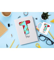 BK Gift Kişiye Özel Harf Tasarımlı Beyaz Defter ve Kupa Hediye Seti-14 (Model 1)