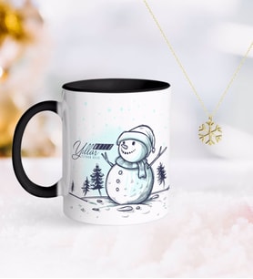 BK Gift Kişiye Özel Yılbaşı Mutlu Yıllar Siyah Kupa ve Kar Tanesi Kolye-18 (Model 1)