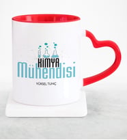 BK Gift Kişiye Özel Mesleki Kimya Mühendisi Kırmızı Kalpli Kupa Bardak  1