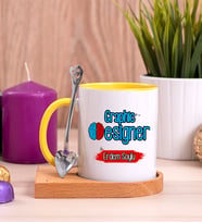 Grafiker Ahşap Altlıklı Sarı Kupa Bardak