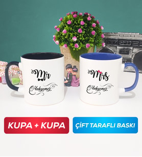 İkili Çiftlere Özel Mr Mrs Sevgiliye Hediye Kupa Bardak Siyah Lacivert