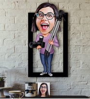 BK Gift Kişiye Özel Bayan Profesyonel Fotoğrafçı Karikatürlü 3D Ahşap Tablo-1