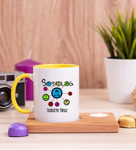 Sosyolog Ahşap Altlıklı Mumlu Sarı Kupa Bardak