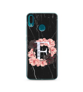 Mermer Çiçekli Harf Tasarım Süper Şeffaf Silikon Telefon Kılıfı Huawei Y9 2019 F