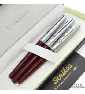 Scrikss 78 3'lü Set Bordo  Dolma Kalem + Roller Kalem + Tükenmez Kalem Seti  Scrikss Metropolis  İsme Özel Kalem  Hediye Kalem