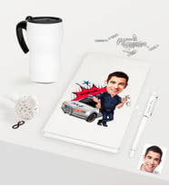 BK Gift Kişiye Özel Bay Trafik Polisi Karikatürlü Beyaz Defter Kalem Termos Mug Seti - 1 (Model 1)