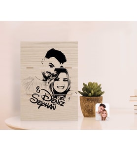 BK Gift Kişiye Özel İsimli Sevgililer Silüet Tasarımlı Otantik Masaüstü Ahşap Palet Çerçeve-1 (Beyaz)