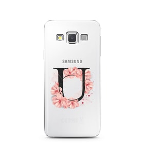 Pembe Çiçekli Harf Tasarım Süper Şeffaf Silikon Telefon Kılıfı Samsung A3 (2015)