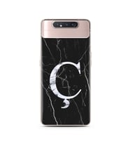 Samsung A70 Siyah Mermer Harf Tasarımlı Telefon Kılıfı Ç-Harfi 