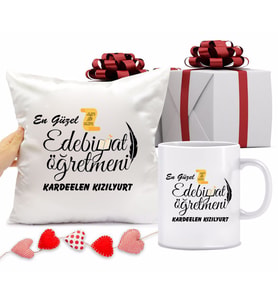 Edebiyat Bardağı ve Yastığı Hediye Seti (Model 1)
