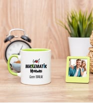 Matematik Öğretmeni Yeşil Kupa Bardak ve Yeşil Mini Fotoğraf Çerçevesi