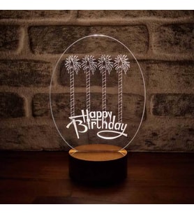 Happy Birthday Hediye Gece Lambası Ahşap Taban 7 Farklı Işık Renkli