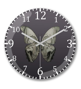 Borboleta Skull Duvar Saati Bombeli Gercek Cam