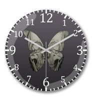 Borboleta Skull Duvar Saati Bombeli Gercek Cam