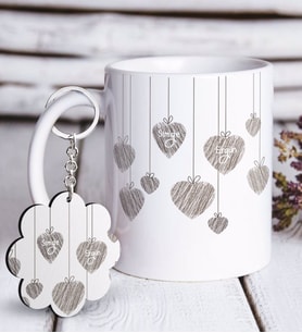 BK Gift Kişiye Özel Sevgililer Günü Beyaz Kupa ve Anahtarlık Hediye Seti-42 (Model 1)