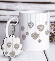 BK Gift Kişiye Özel Sevgililer Günü Beyaz Kupa ve Anahtarlık Hediye Seti-42 (Model 1)