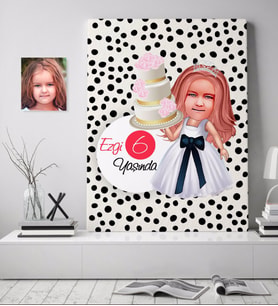 BK Gift Kişiye Özel Kız Çocuk Yaş Karikatürlü Kanvas Tablo 70x100cm-20
