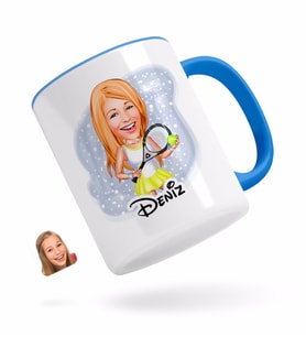 BK Gift Kişiye Özel Kadın Tenis Oyuncusu Karikatürlü Mavi Kupa Bardak-2