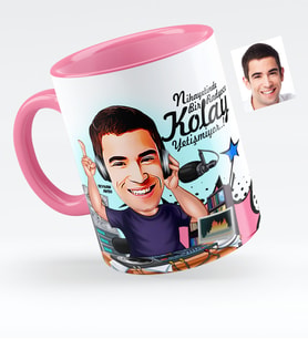 BK Gift Kişiye Özel Bay Radyocu Karikatürlü Pembe Kupa Bardak  1
