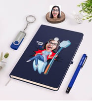 BK Gift Kişiye Özel Kadın Diş Hekimi Karikatürlü Lacivert Defter Kalem 32gb USB Bellek Hediye Seti-4 (Model 1)