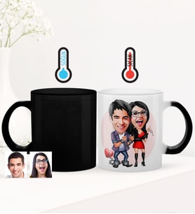 BK Gift Kişiye Özel Sevgililer Karikatürlü Sihirli Cam Kupa Bardak - 1