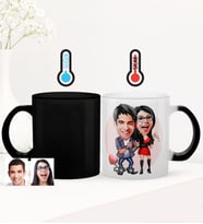 BK Gift Kişiye Özel Sevgililer Karikatürlü Sihirli Cam Kupa Bardak - 1