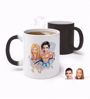 BK Gift Kişiye Özel Sevgililer Karikatürlü Sihirli Kupa Bardak-8 (Beyaz)