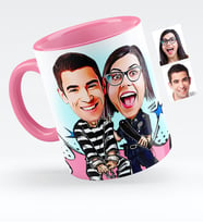 BK Gift Kişiye Özel Sevgililer Karikatürlü Pembe Kupa Bardak  7