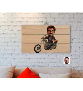 BK Gift Kişiye Özel Erkek Motorcu Karikatürlü Otantik Ahşap Palet Tablo-4