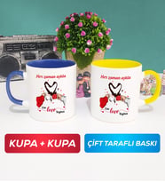 İkili Sevgiliye Sevgililer Günü Hediyesi 10 Kupa Bardak Lacivert Sarı