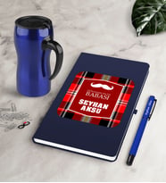 BK Gift Kişiye Özel Dünyanın En İyi Babası Lacivert Defter Kalem Termos Mug Seti-4 (Model 1)