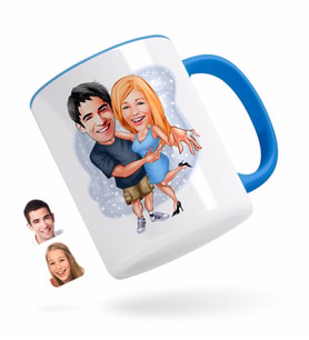BK Gift Kişiye Özel Sevgililer Karikatürlü Mavi Kupa Bardak-14
