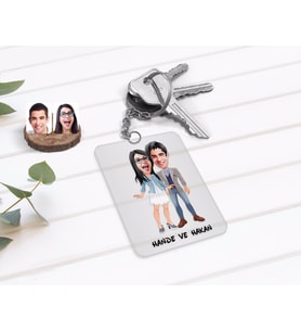 BK Gift Kişiye Özel Sevgililer Karikatürlü Şeffaf Pleksi Anahtarlık-81 (Beyaz)