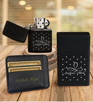 BK Gift Kişiye Özel İsimli Kartlık Siyah Metal Sigara Tabakası Benzinli Çakmak Seti - 4