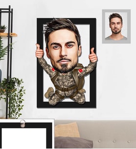 Kişiye Özel Asker Karikatürlü 3D Ahşap Tablo 30x47 Bay-2