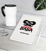 BK Gift Kişiye Özel Süper Baba Beyaz Defter Kalem Termos Mug Seti-4 (Model 1)