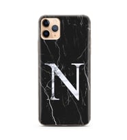 Iphone 11 Pro Max Siyah Mermer Harf Tasarımlı Telefon Kılıfı N-Harfi 