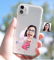 BK Gift Kişiye Özel Bayan Karikatürlü iPhone 11 İnce Şeffaf Silikon Telefon Kapağı-23 (Beyaz)