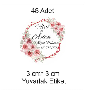48'li 3 cm*3 cm Yuvarlak, Nişan, Kına, Düğün Etiketi (Yapışkan)
