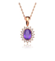 Oval Ametist Taşlı Anturaj Rose Gümüş Kolye