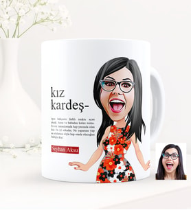 BK Gift Kişiye Özel Kız Kardeş Karikatürlü Beyaz Kupa Bardak - 3