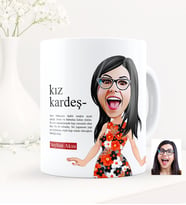 BK Gift Kişiye Özel Kız Kardeş Karikatürlü Beyaz Kupa Bardak - 3