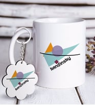 BK Gift Kandinsky Tasarımlı Beyaz Kupa ve Anahtarlık Hediye Seti (Model 1)