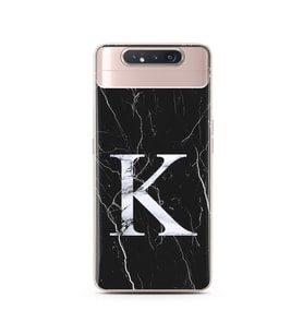 Samsung A80 Siyah Mermer Harf Tasarımlı Telefon Kılıfı K-Harfi 