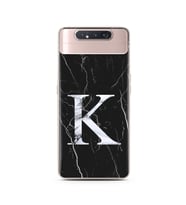 Samsung A80 Siyah Mermer Harf Tasarımlı Telefon Kılıfı K-Harfi 