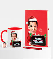BK Gift Kişiye Özel Yılbaşı Temalı Bay Karikatürlü Kırmızı Defter Kalem Kupa Seti - 2